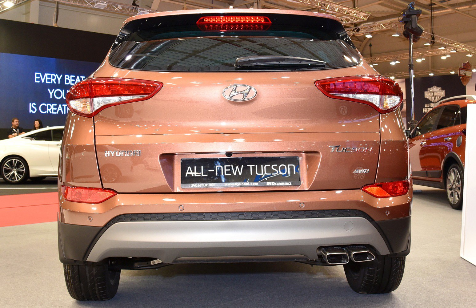 Rear view with LED tail lights and dual exhaust tips