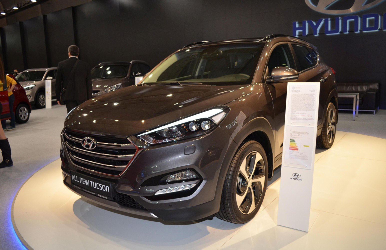 Front view of SUV with LED headlights and alloy wheels