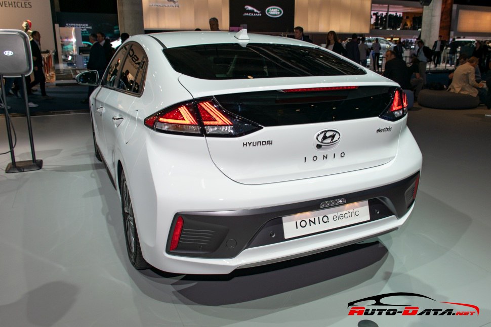 Rear view of 2020 electric vehicle with sleek taillights and aerodynamic bumper