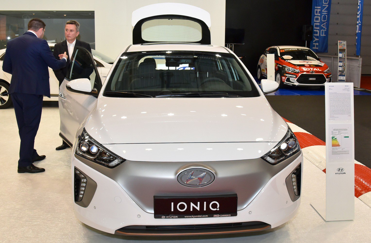 Front view with LED headlights and sleek aerodynamic design