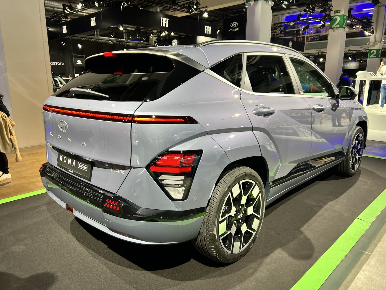 Rear view of electric SUV with LED tail lights and modern design
