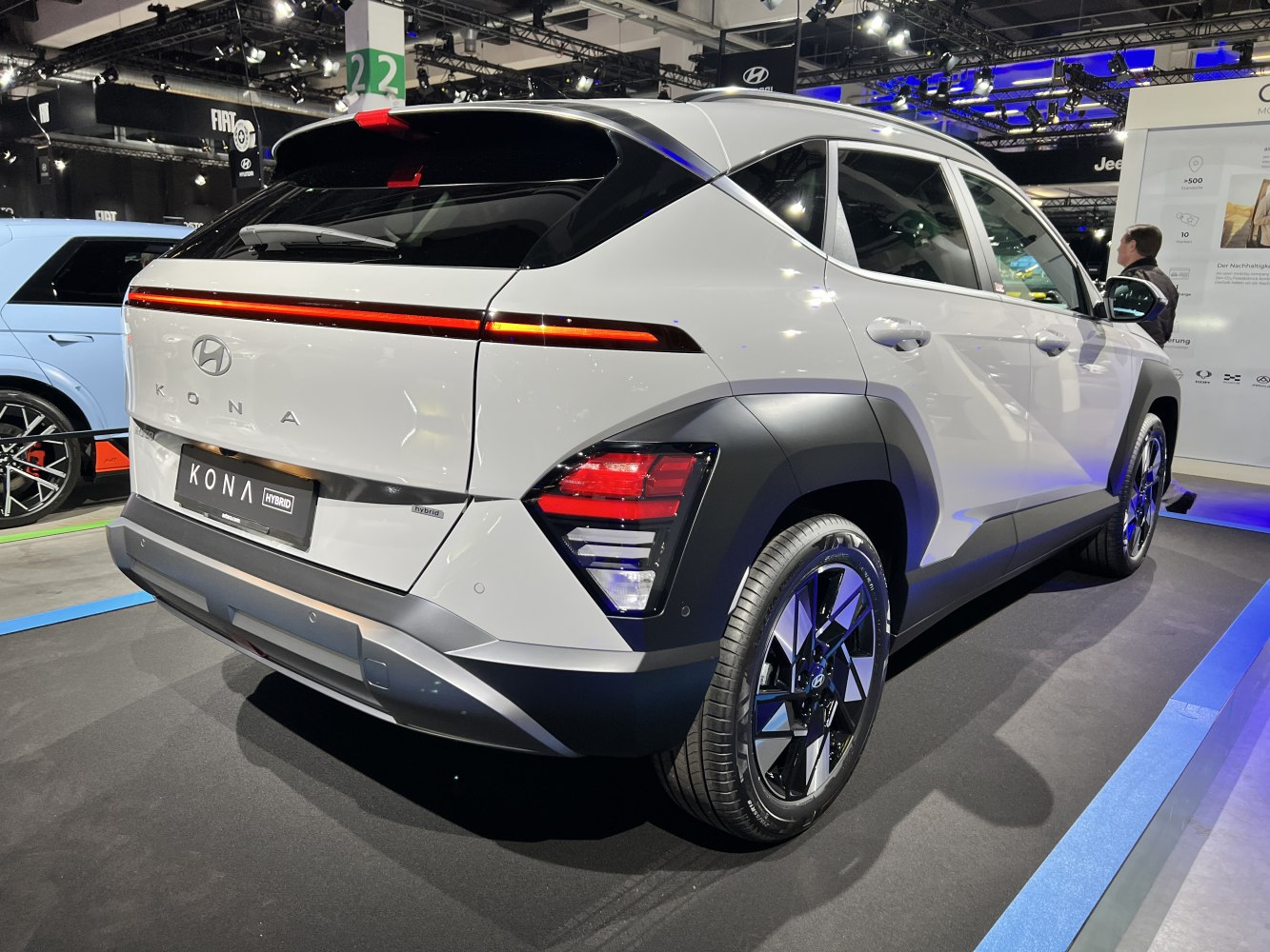 Rear view of SUV with split LED taillights and rear light bar