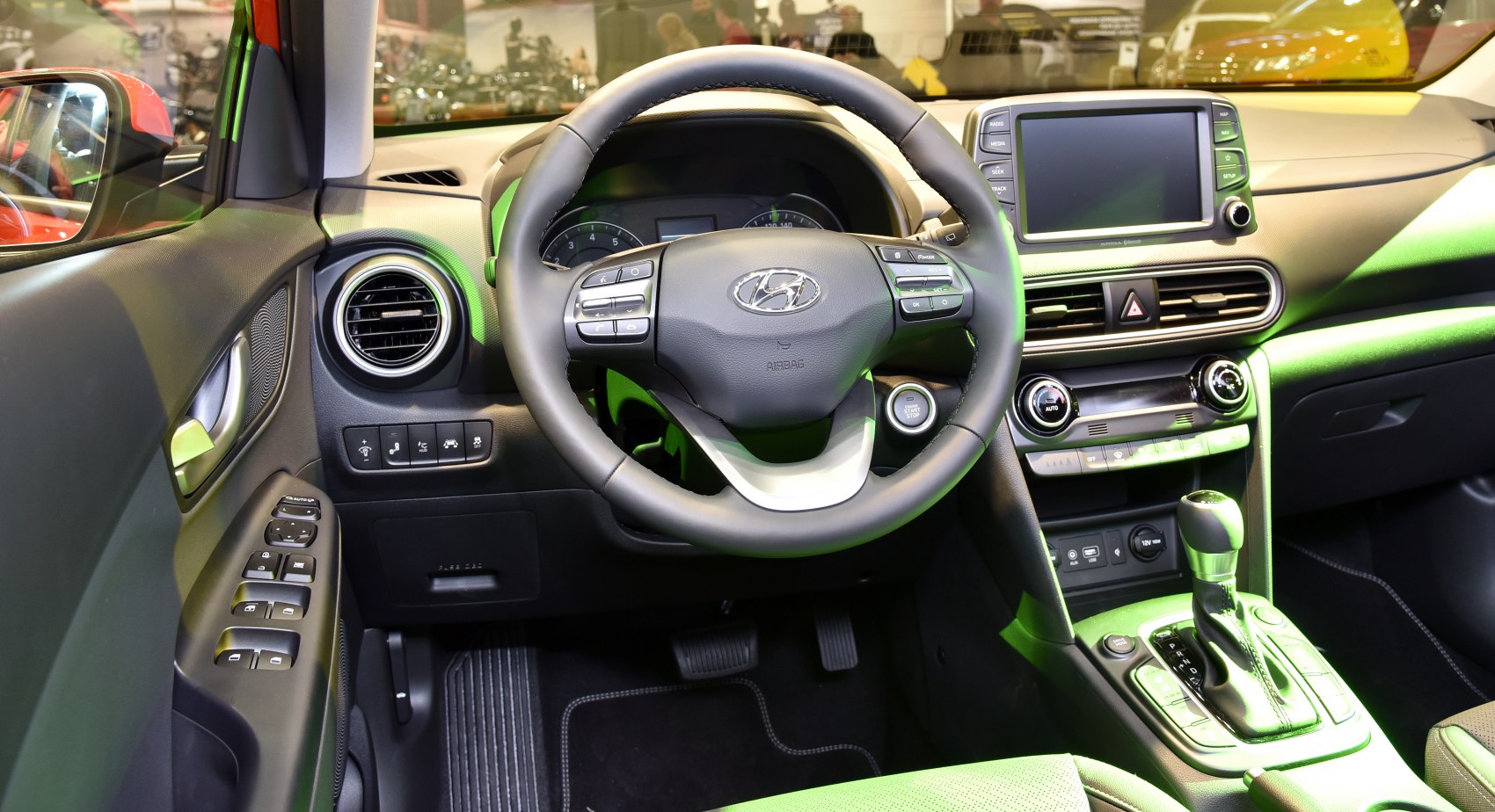 Multifunction steering wheel and modern dashboard with touchscreen display
