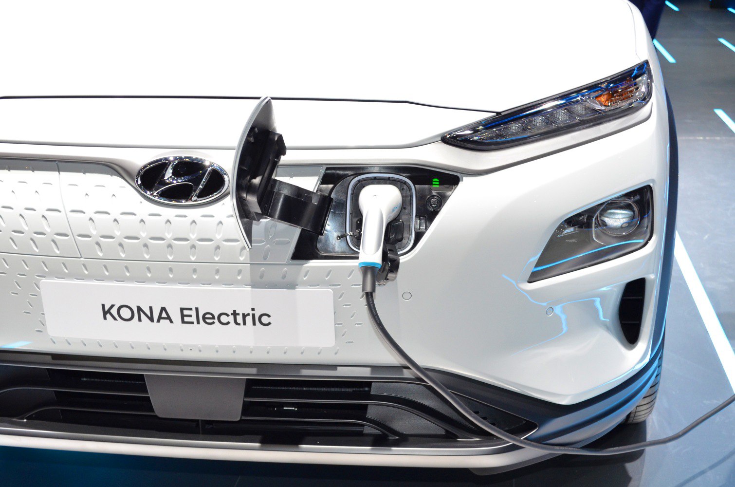 Front charging port and LED headlight assembly of an electric SUV
