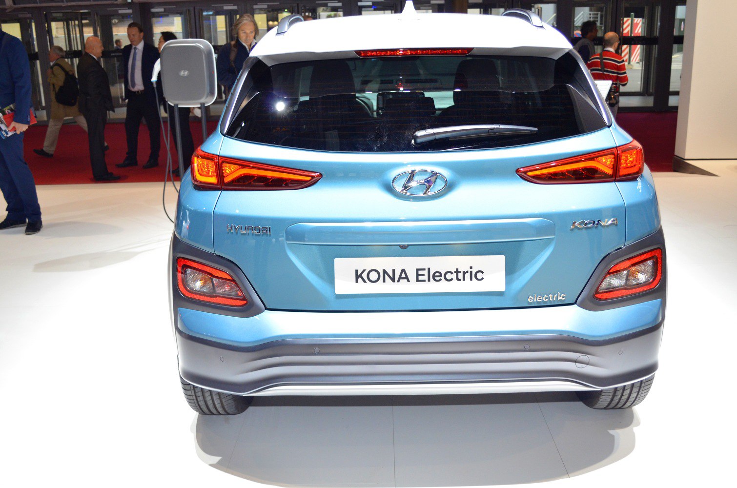 Rear view with distinctive taillights and charging port