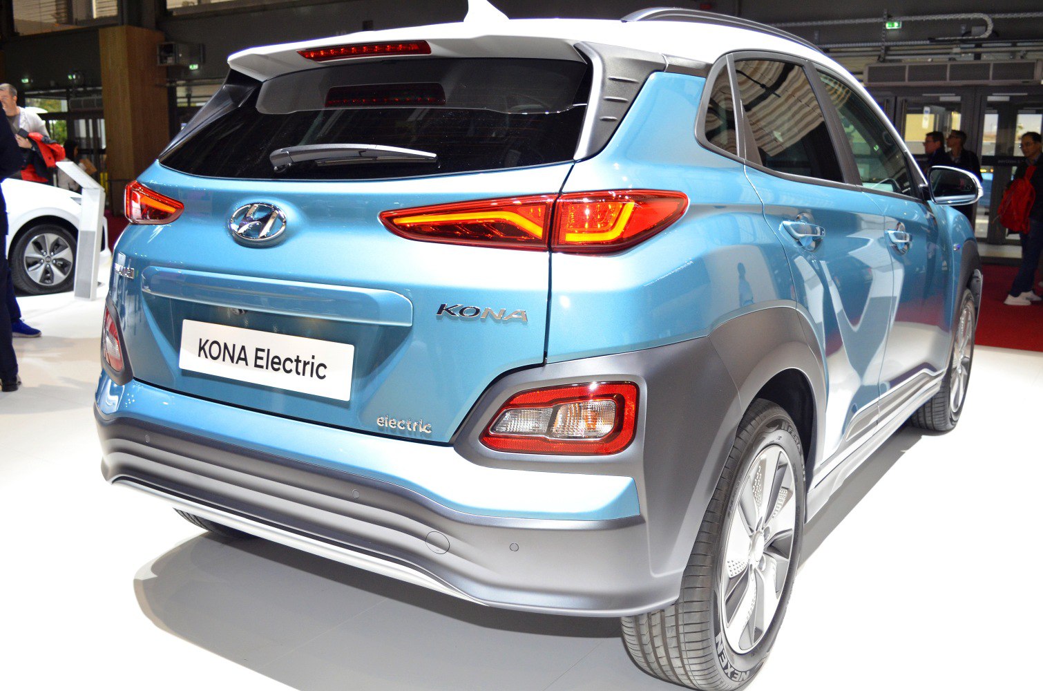 Rear view of electric SUV with distinctive taillights and modern design