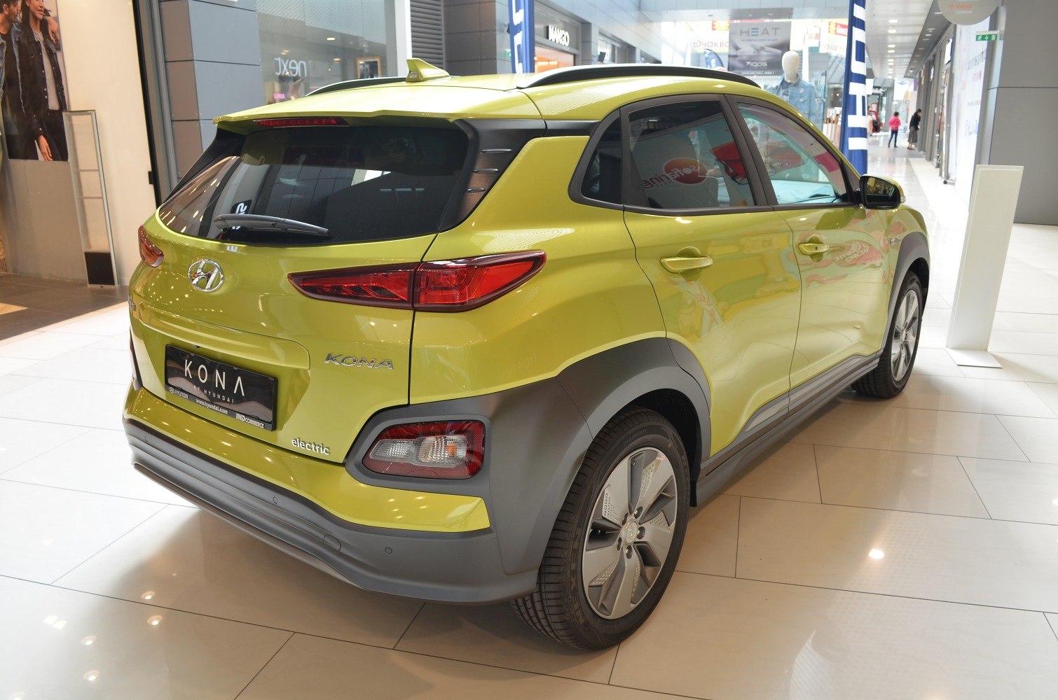 Rear view of electric compact SUV with distinctive taillights and black bumper trim