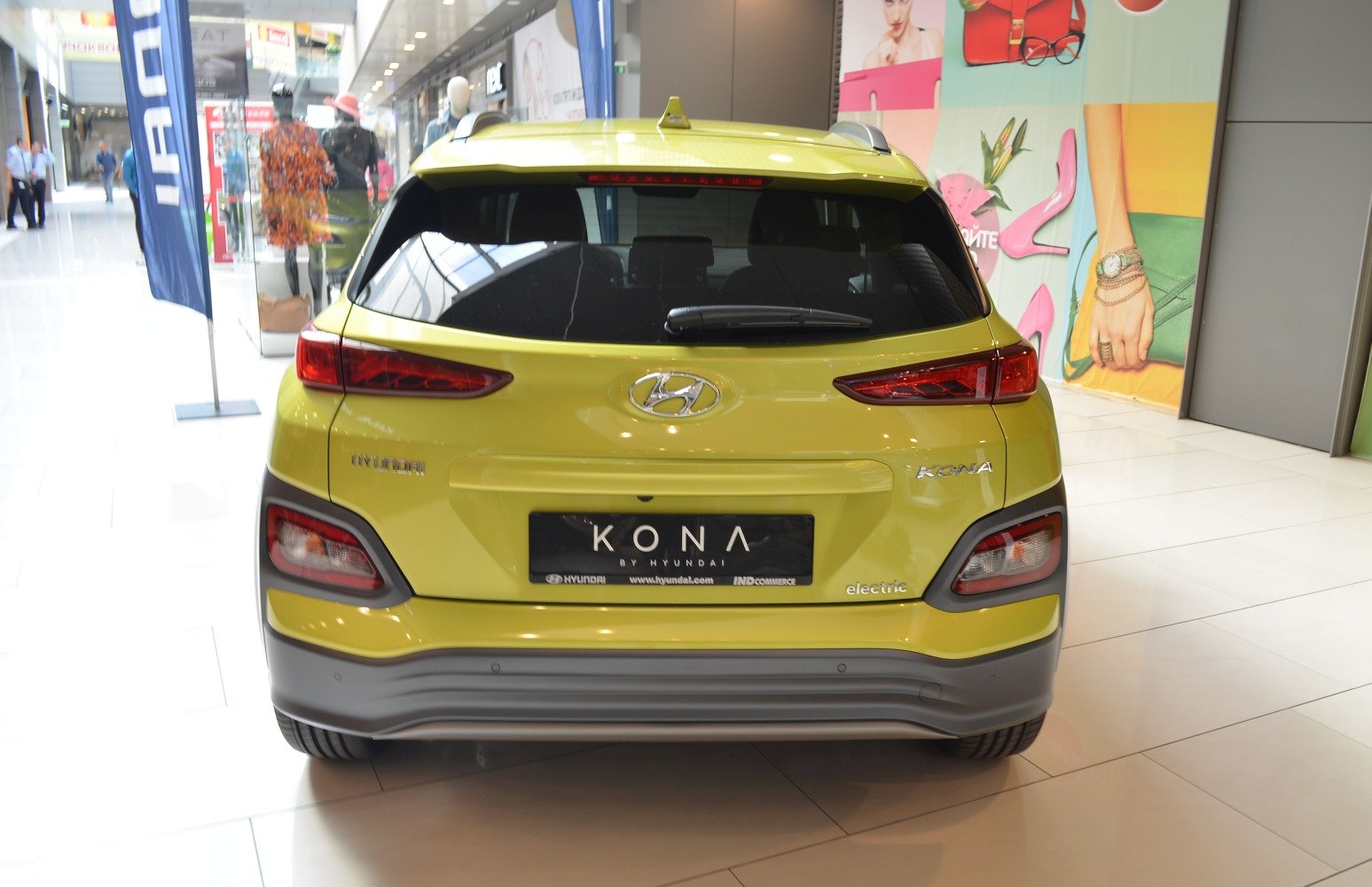 Rear view of electric compact SUV with modern taillights and rear window