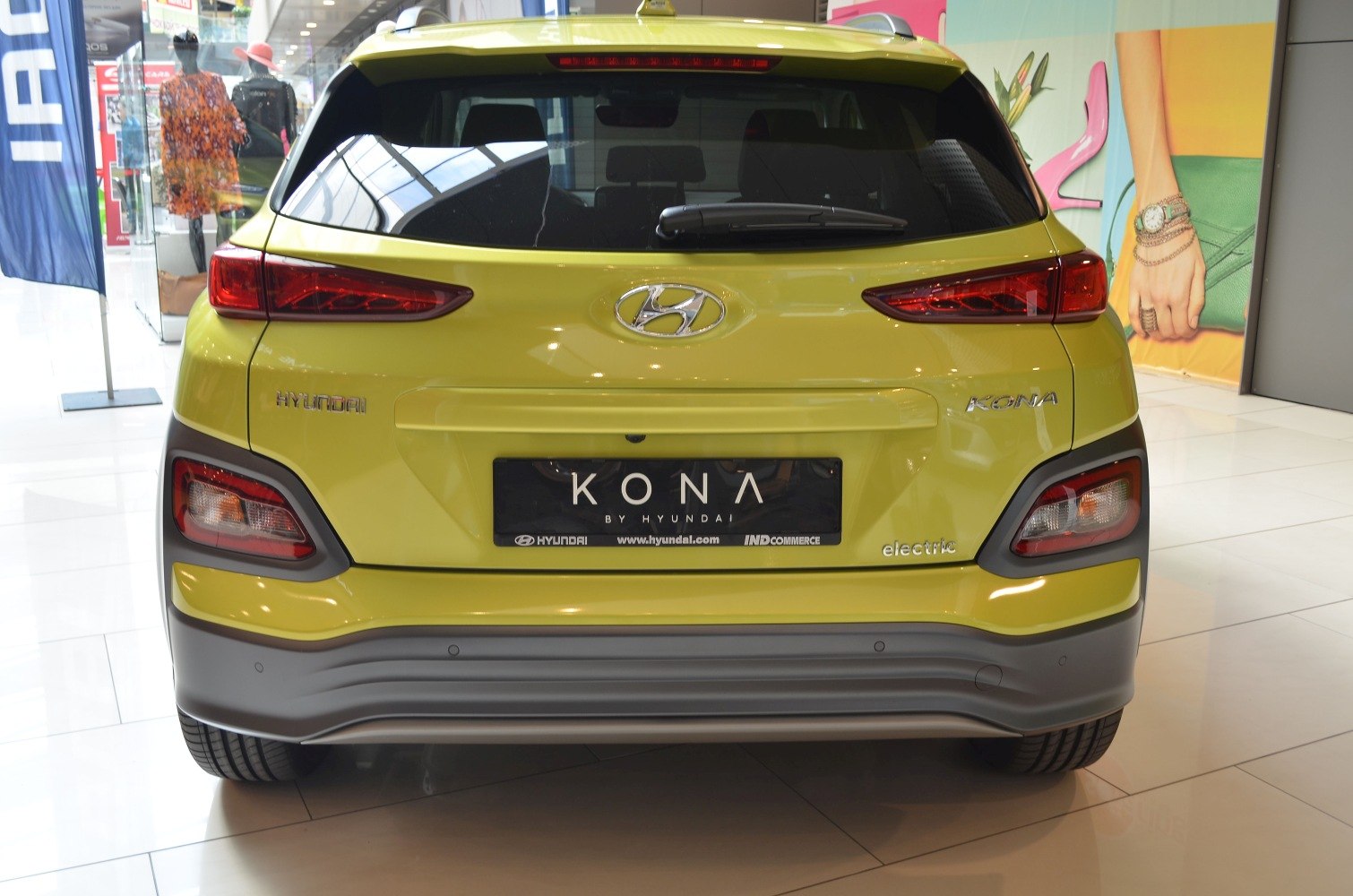 Rear view of electric SUV with distinct tail lights and bumper