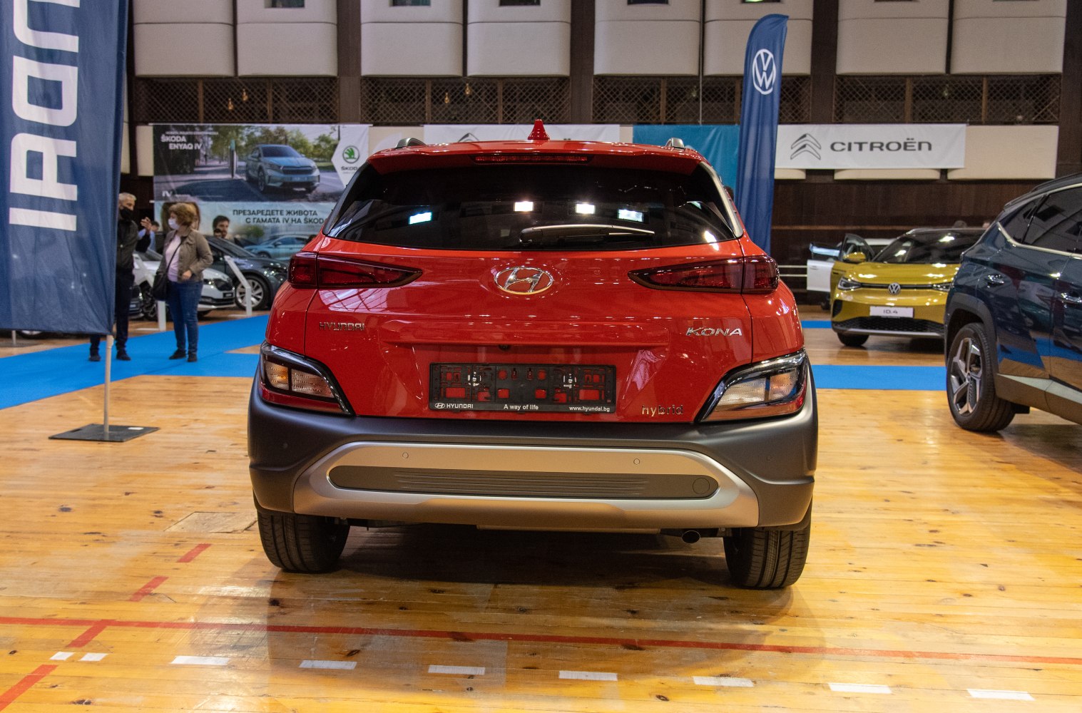 Rear view of a hybrid compact SUV with distinctive tail lights and bumper.