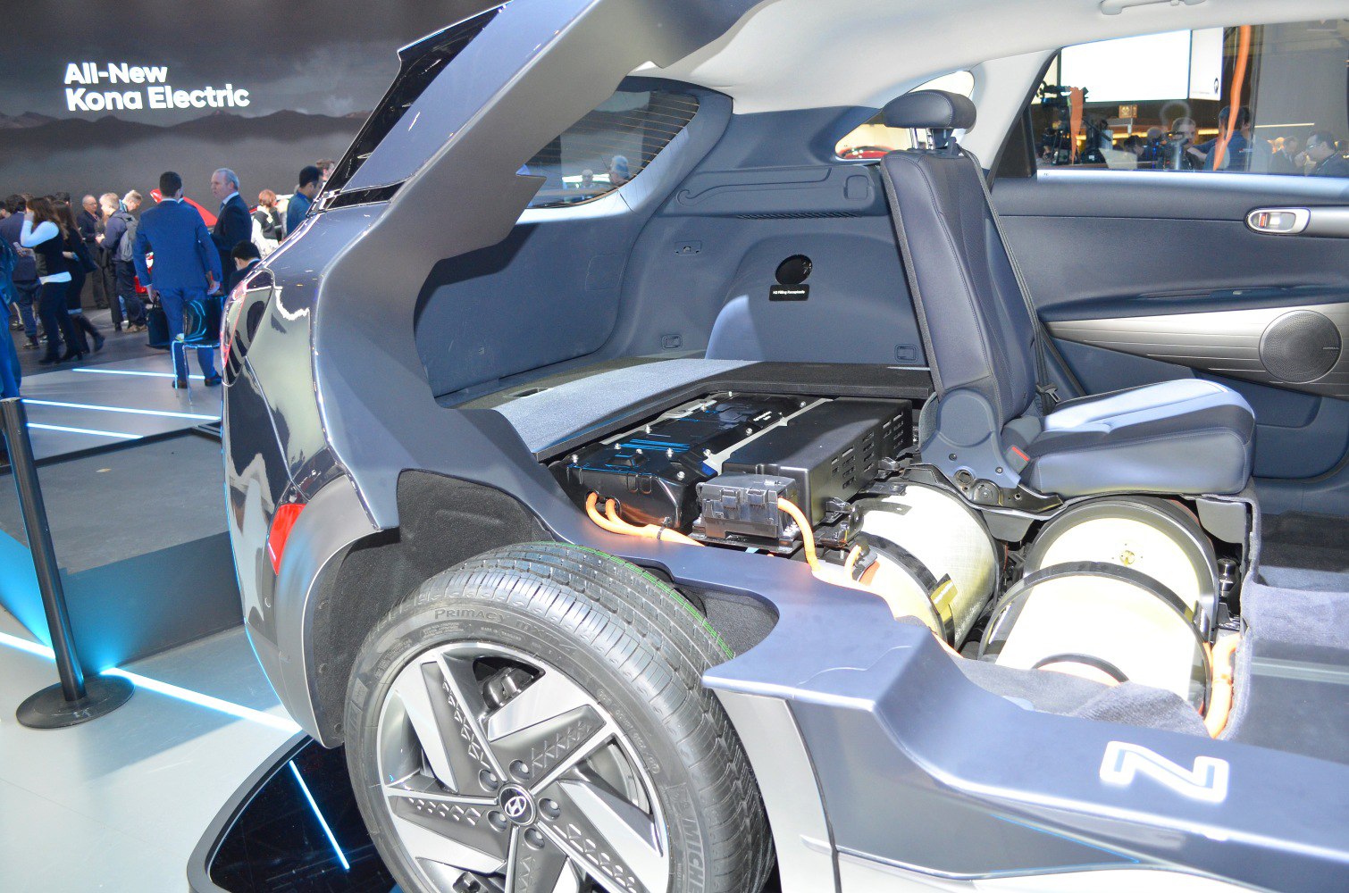 Hydrogen fuel cell components and rear interior seats.