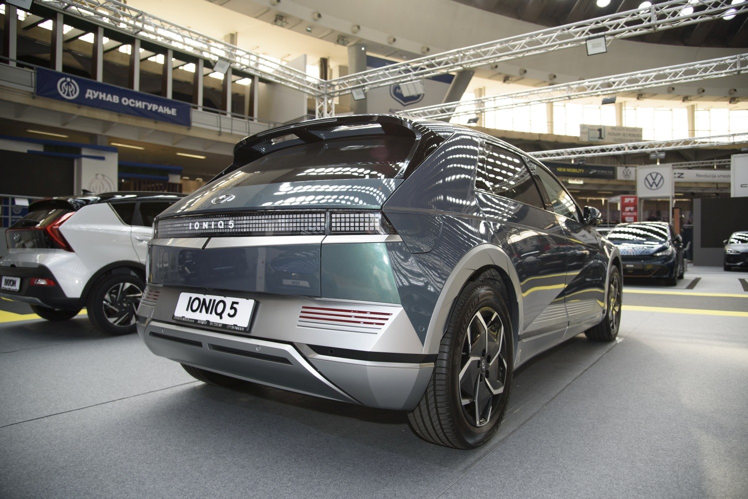 Rear and side view of a modern electric vehicle with LED taillights