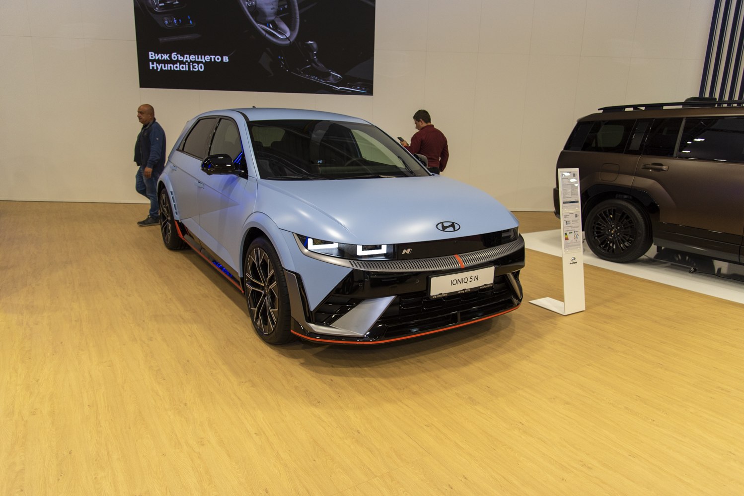 Futuristic front LED headlights and sporty wheel design of electric vehicle