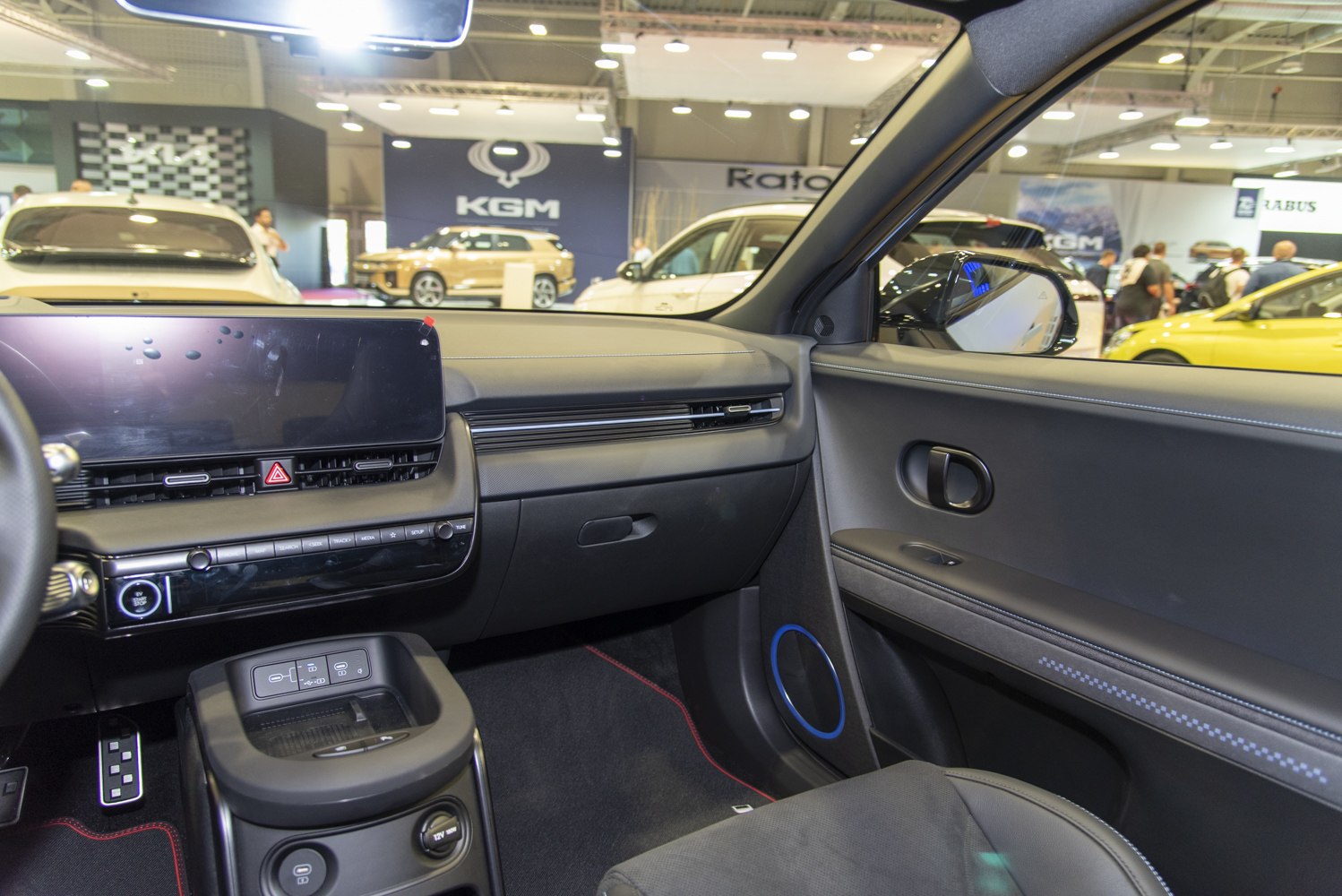 Modern car interior with digital dashboard and center console