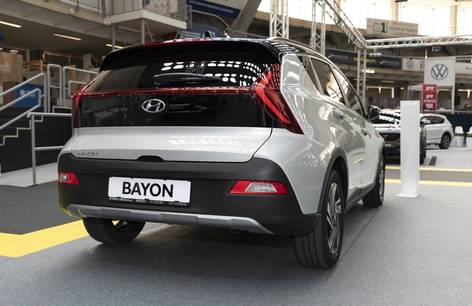 Rear view of a compact SUV with distinctive tail lights and rear bumper
