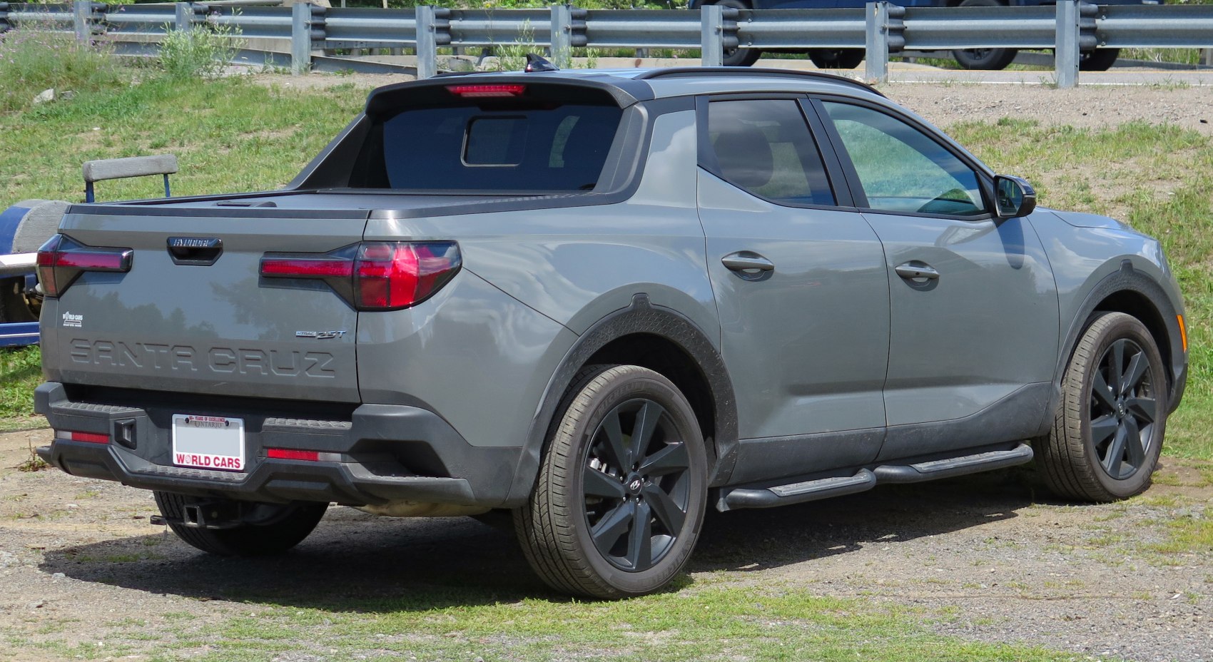 Rear view with tailgate and cargo bed