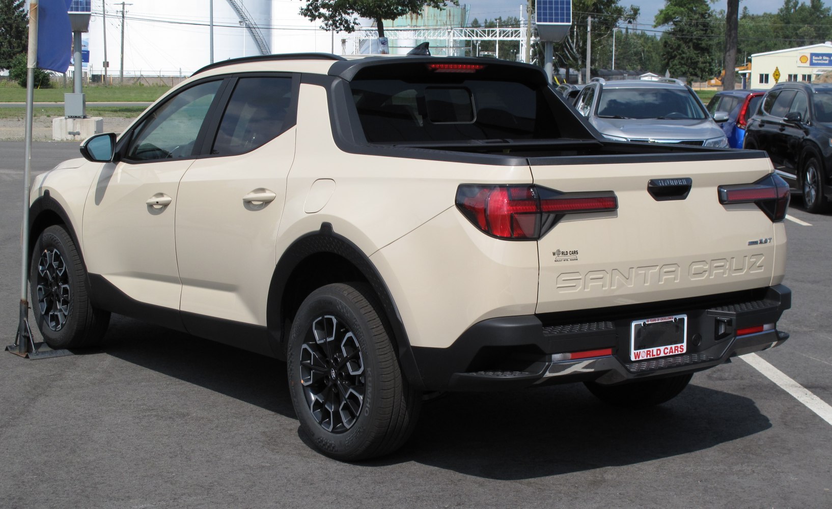 Pickup truck rear and side view with tail lights and truck bed