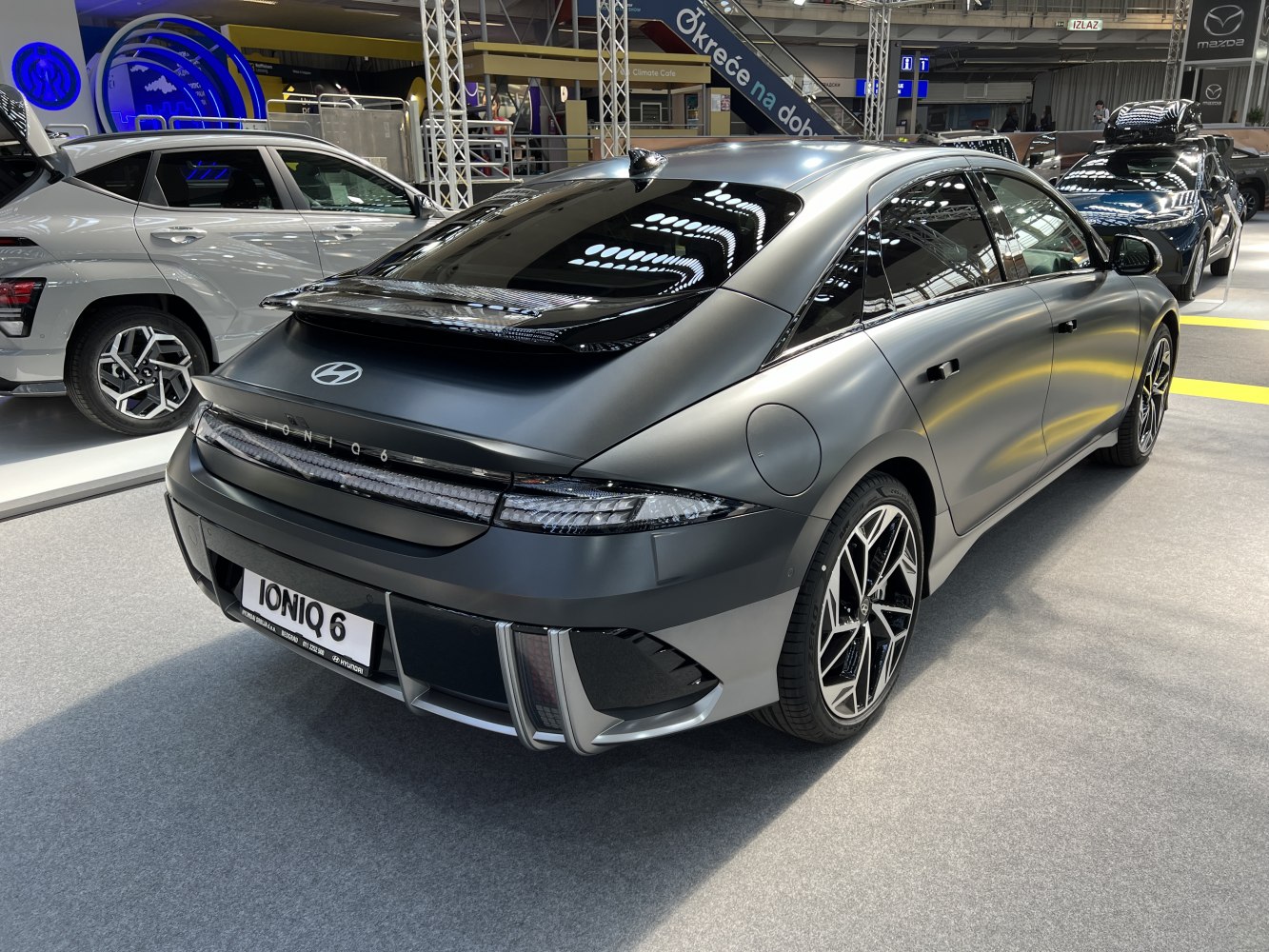 Sleek rear design and aerodynamic features of a modern electric sedan