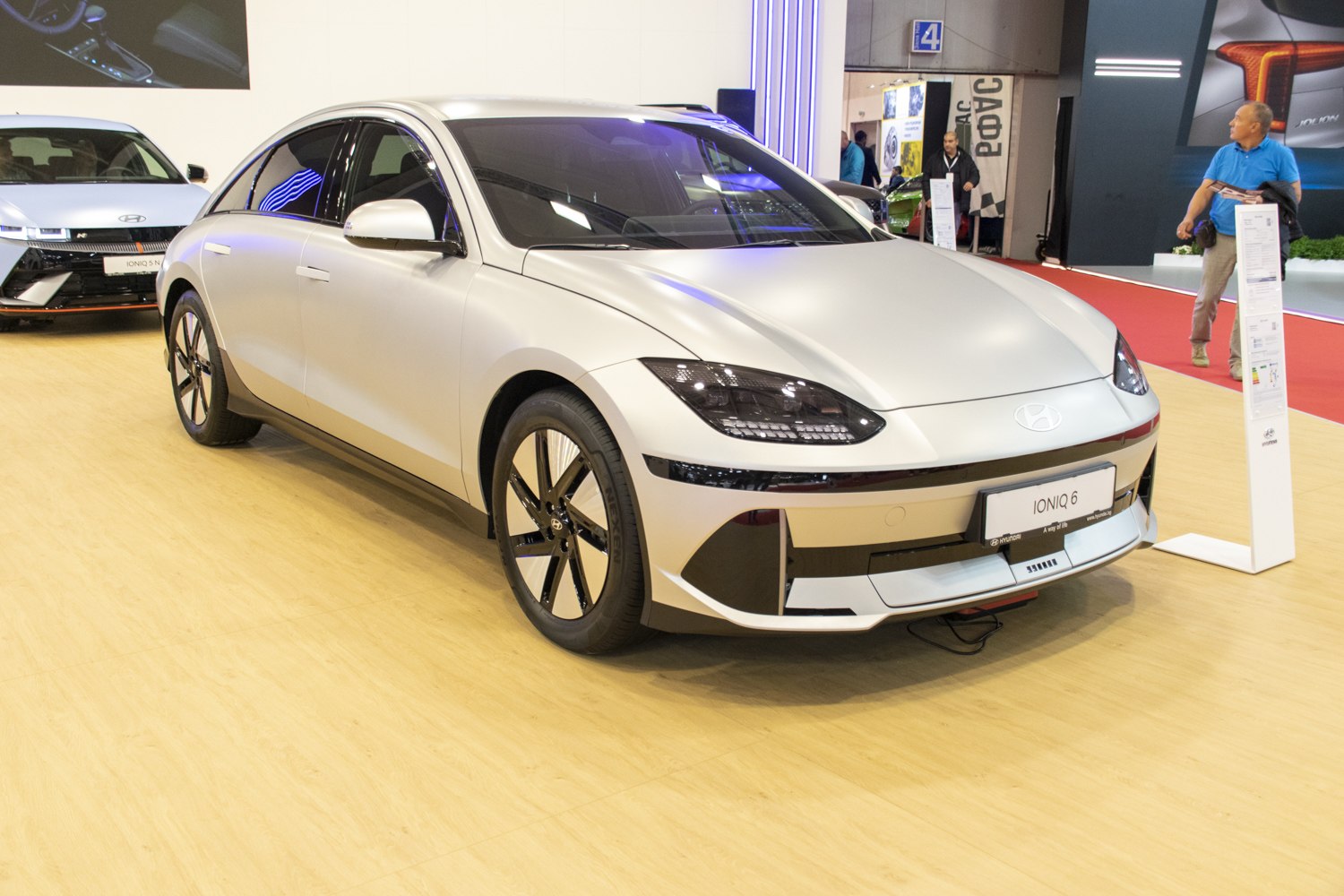 Electric sedan with sharp LED headlights and aerodynamic alloy wheels