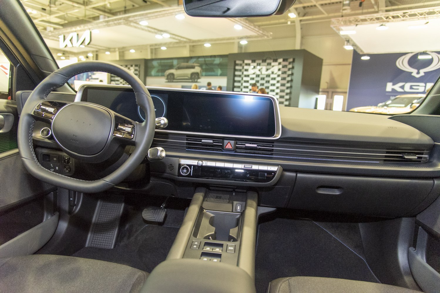 Modern dashboard and steering wheel with digital displays