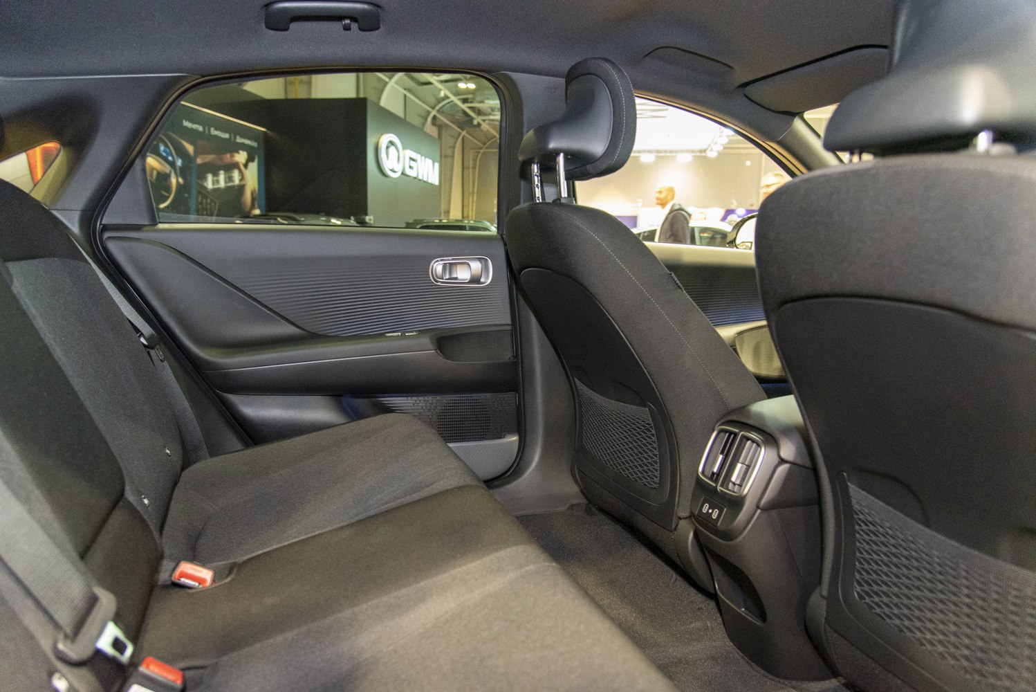 Rear seating area with rear air vents and cloth upholstery
