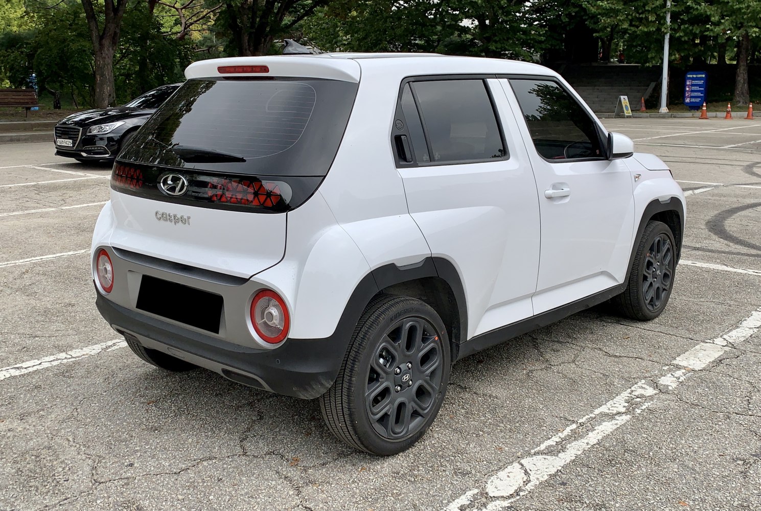 Rear view with unique tail light design and compact SUV styling.
