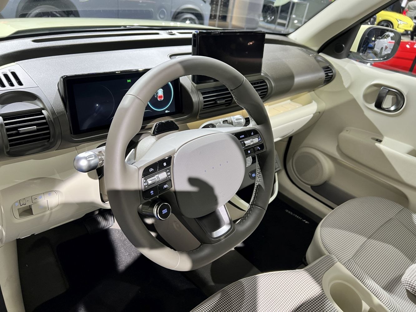 Digital dashboard with multifunction steering wheel in modern car interior