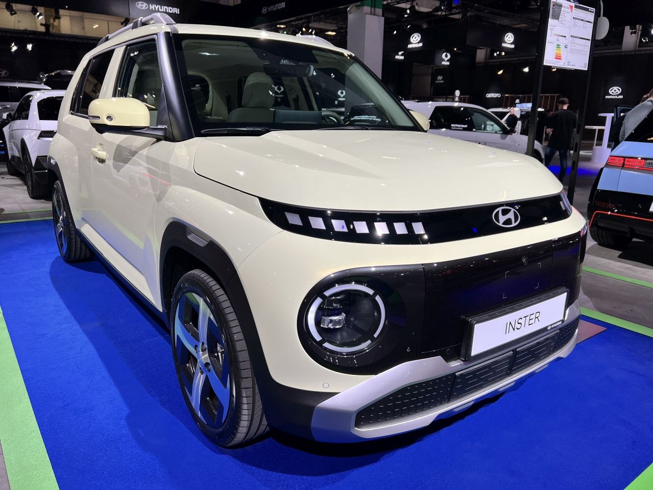 Front view with unique LED strip headlights and round main lights