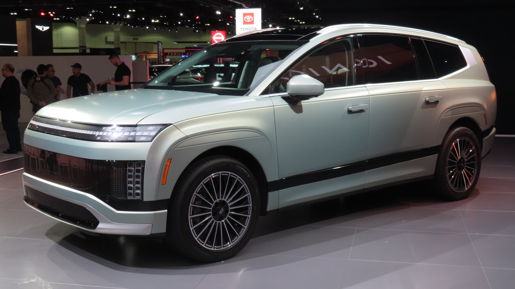 Futuristic LED headlights and aerodynamic electric SUV design