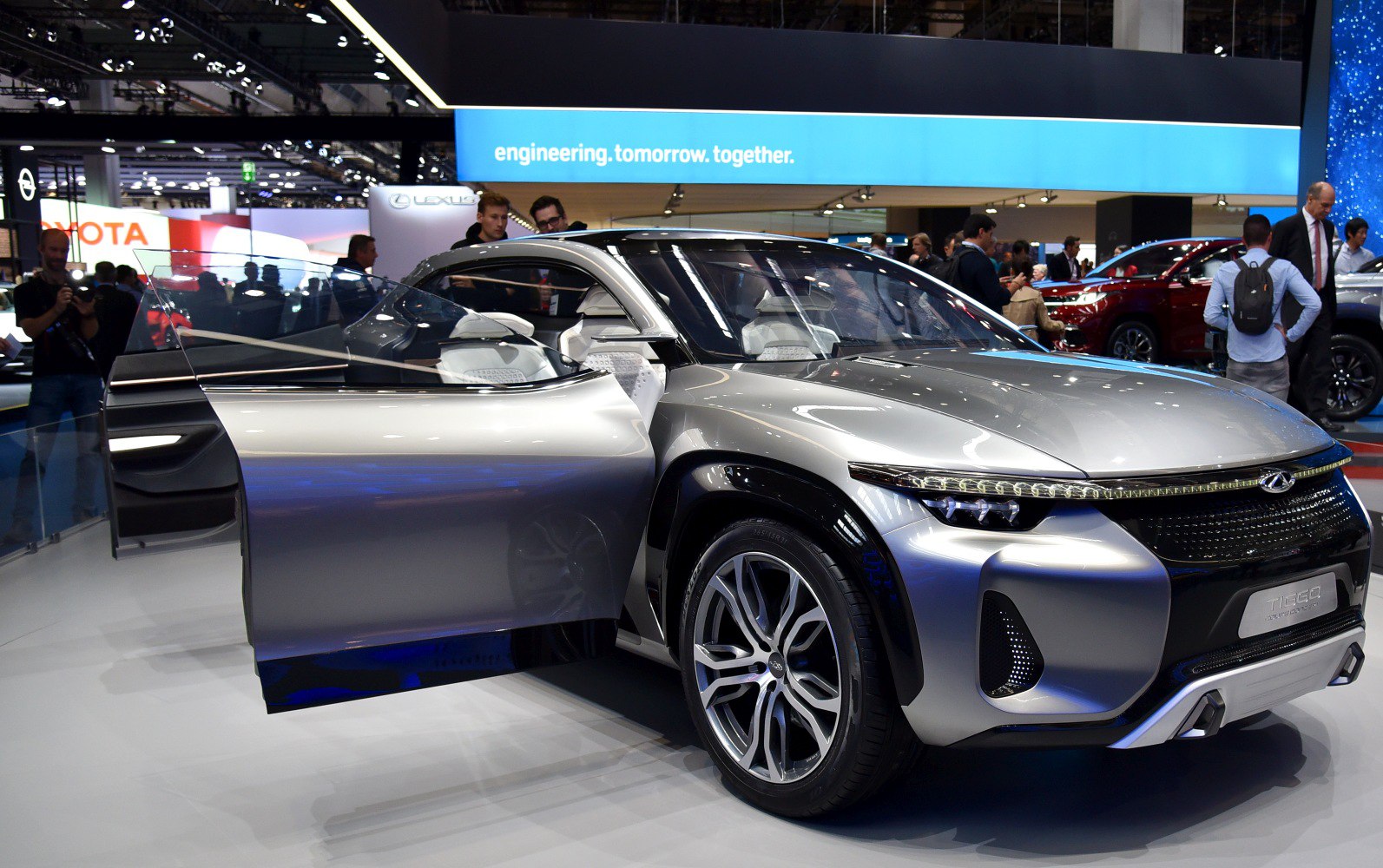 Futuristic SUV with LED headlights and avant-garde door design