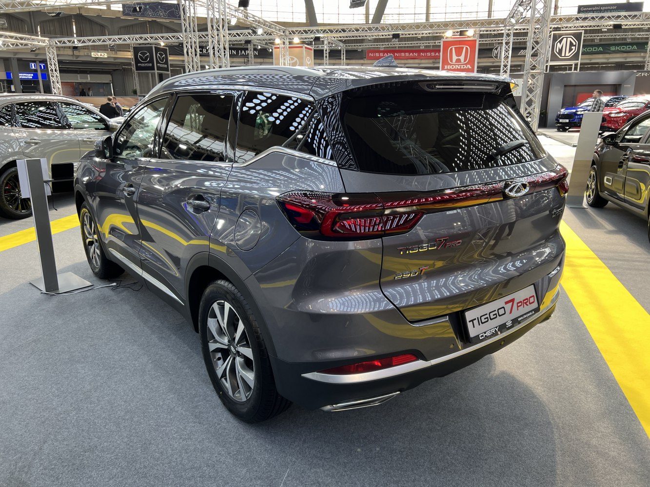 SUV rear view with LED tail lights and rear spoiler