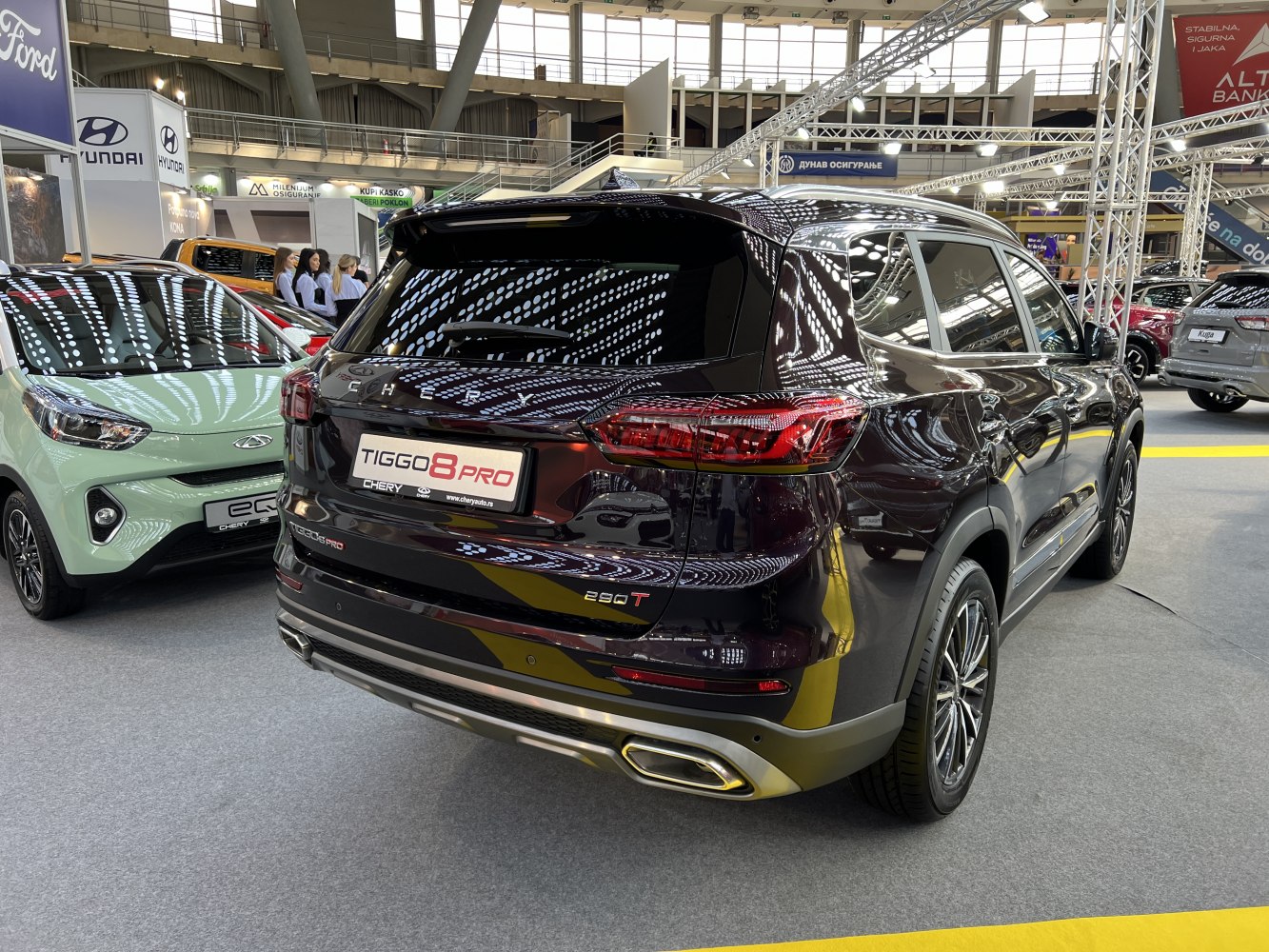 Rear view of SUV with sleek taillights and dual exhaust outlets