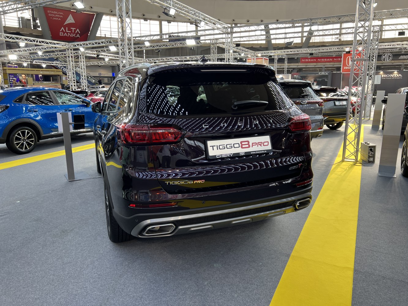 Rear view of SUV with modern taillights and dual exhaust design