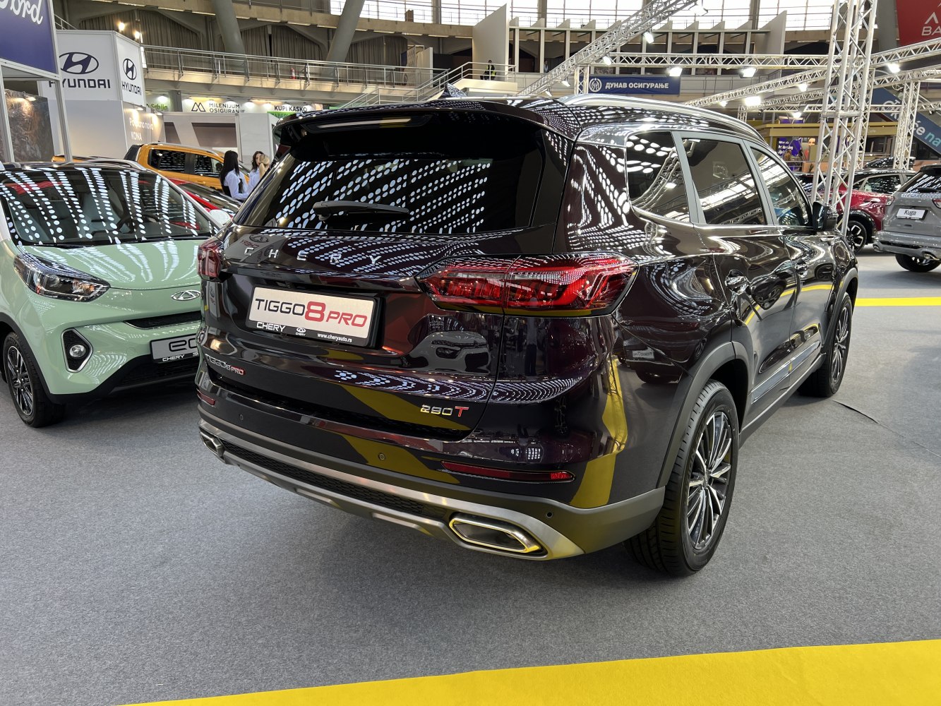 Rear view of black SUV with modern taillights and dual exhaust tips