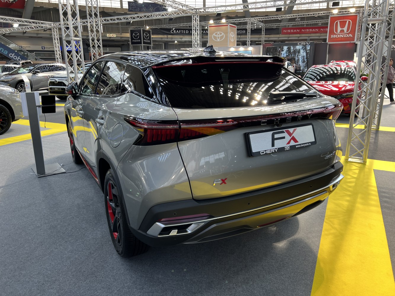 Rear view of SUV with LED tail lights and sporty rear bumper