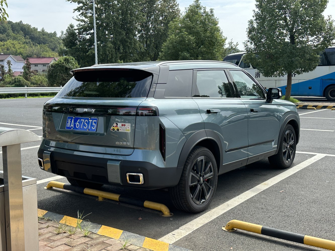 Rear view of an SUV with modern taillights and sporty design elements