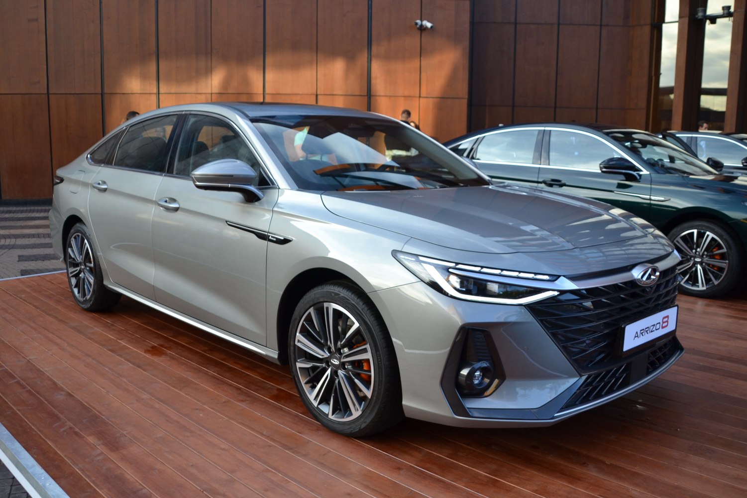Sleek modern sedan with LED headlights and sporty alloy wheels