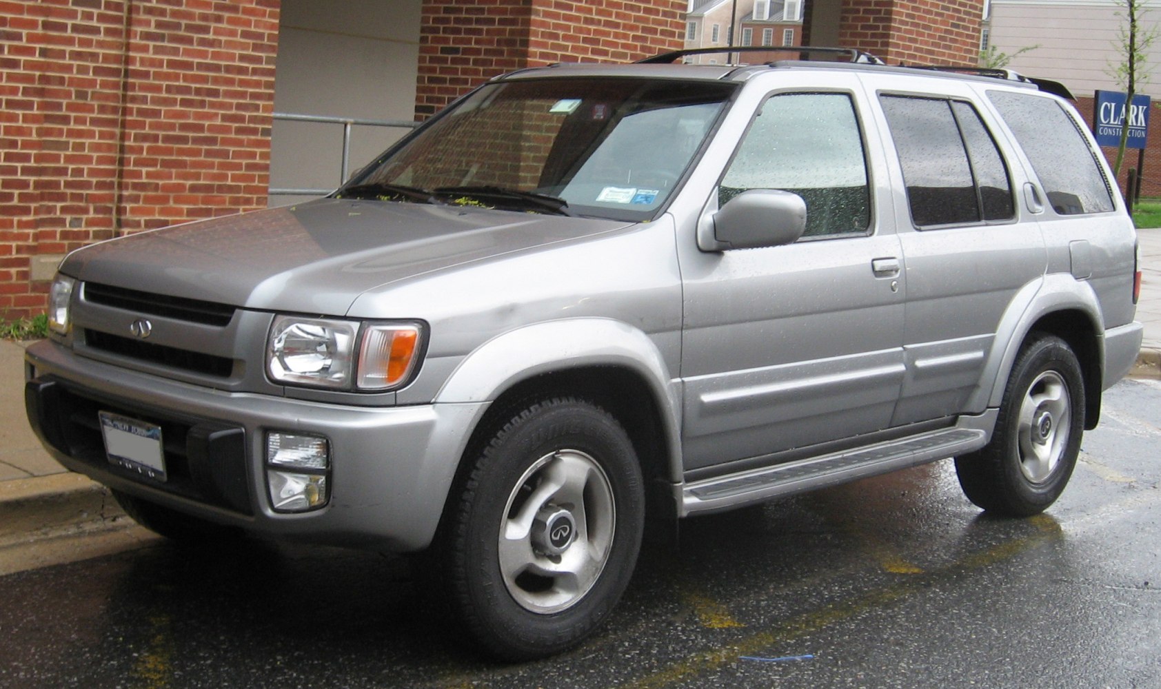 Silver SUV front side view with alloy wheels and roof rails