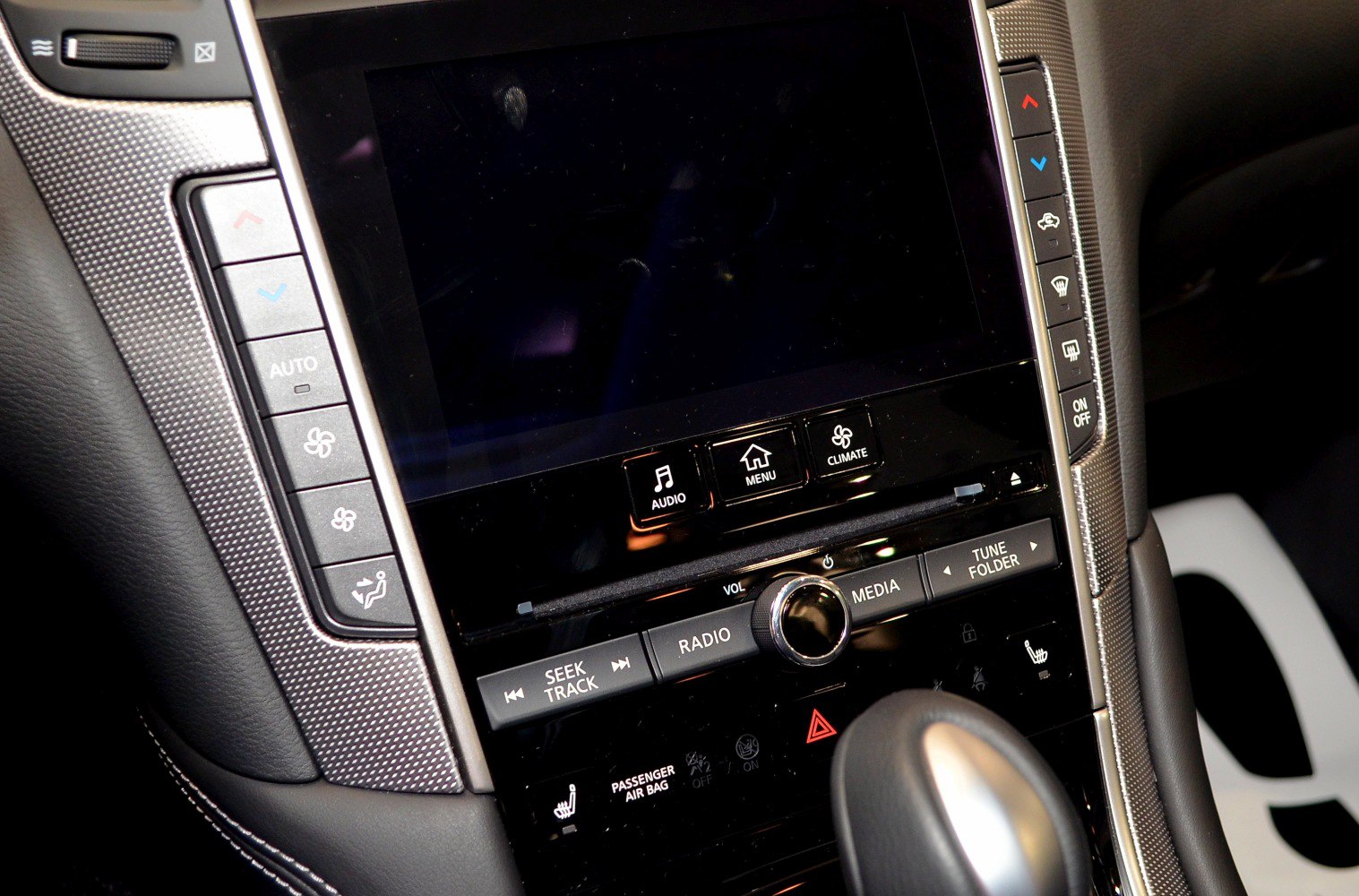 Car center console touchscreen with climate and audio controls