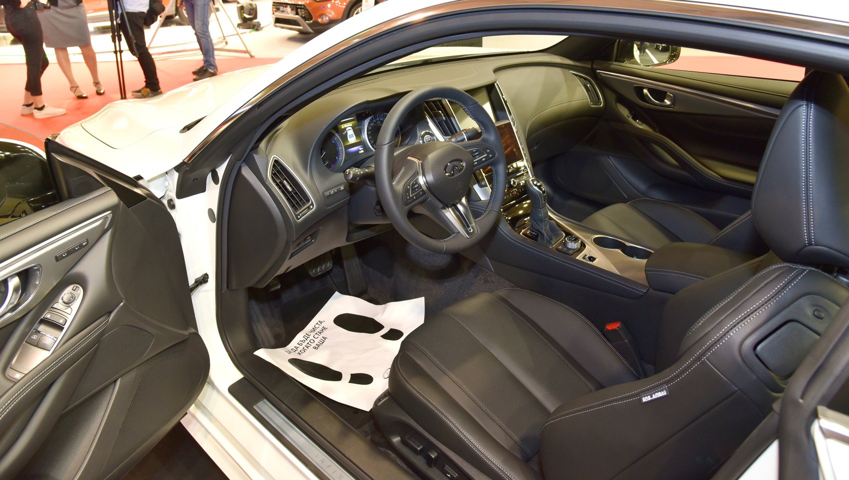 Luxury car interior with digital dashboard and leather seats