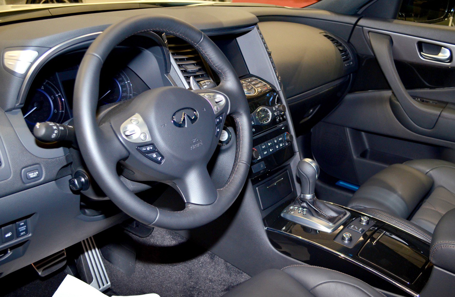 Luxury interior cabin with steering wheel and center console
