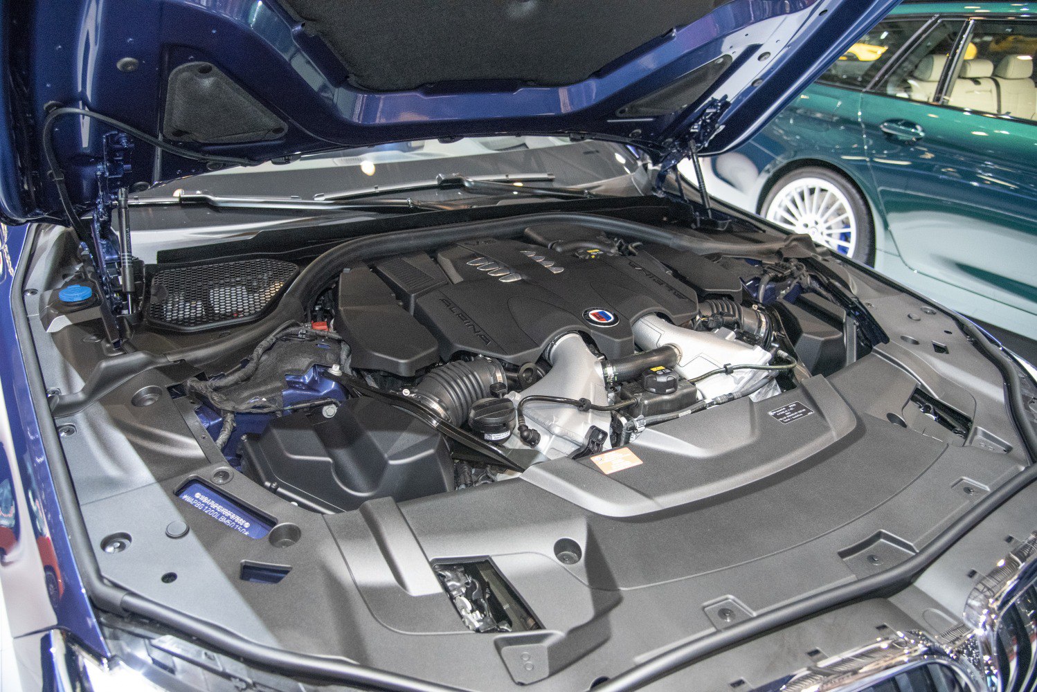Powerful and sleek engine bay with detailed motor components.