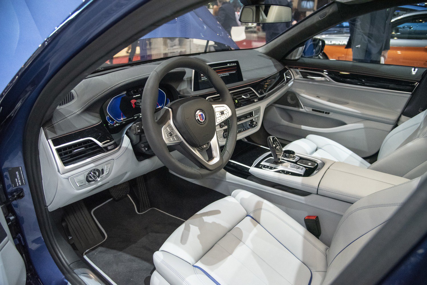 Luxury car interior with digital dashboard and premium seats