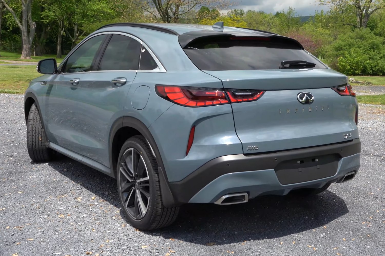 Rear and side view of a sporty SUV with LED taillights and dual exhausts