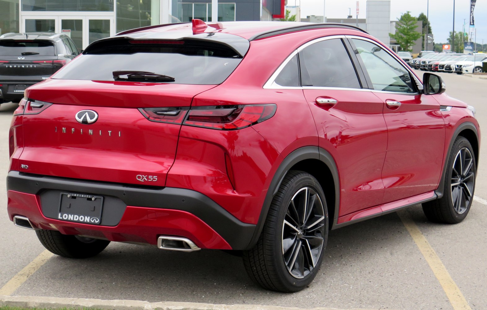 Sleek rear profile with distinctive taillights and dual exhaust tips