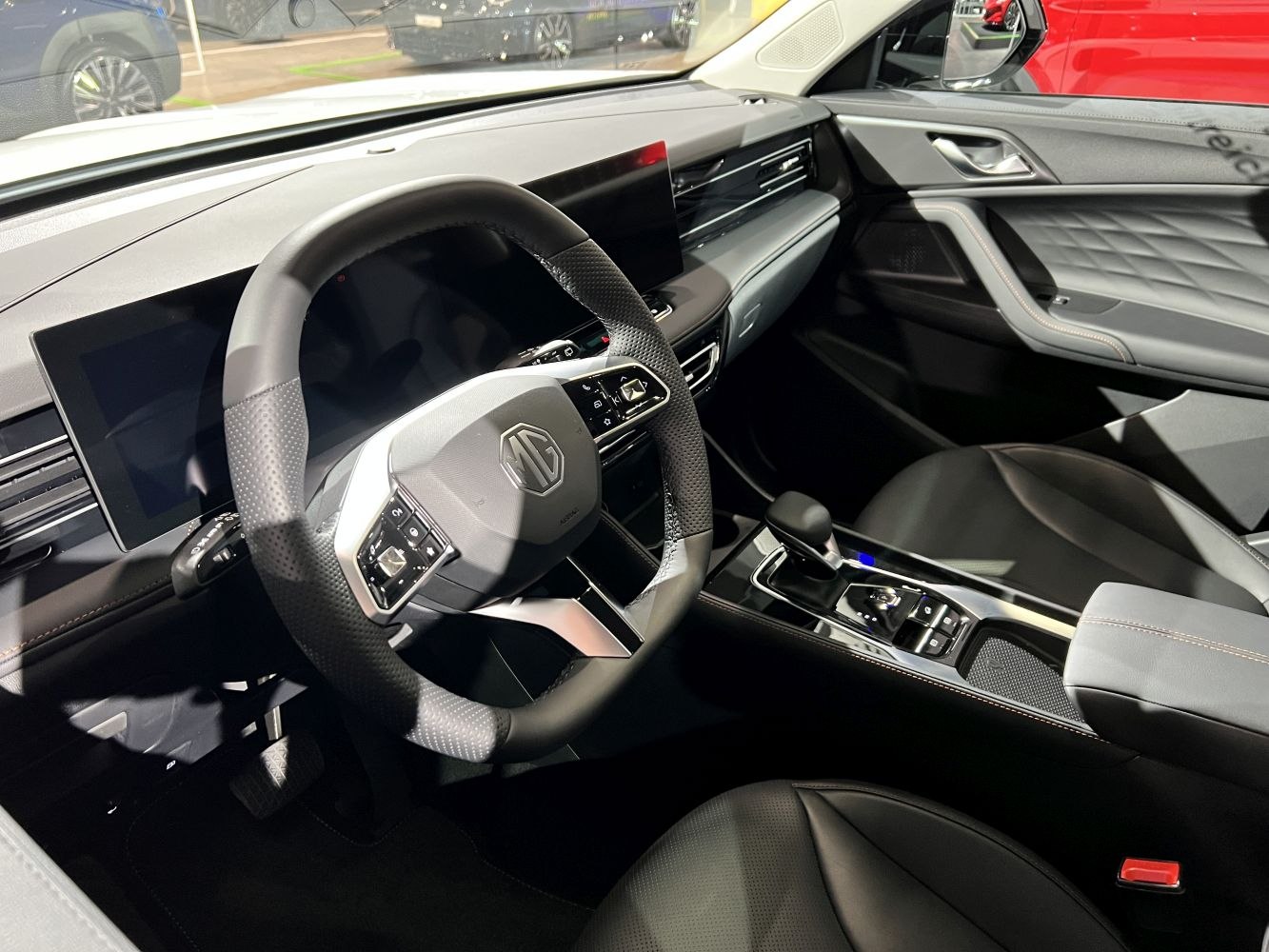 Digital dashboard and modern steering wheel with control buttons