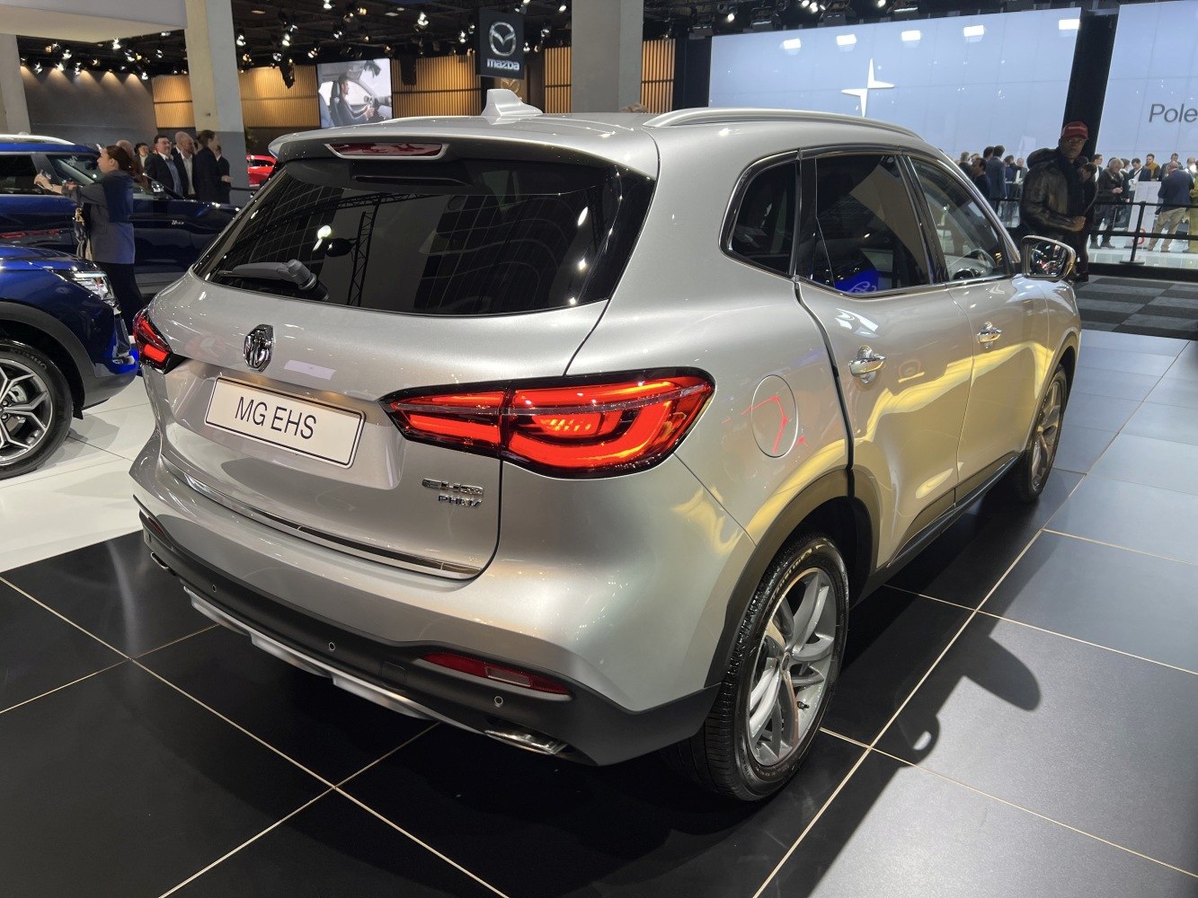 Silver SUV rear view with LED tail lights and sporty rear bumper