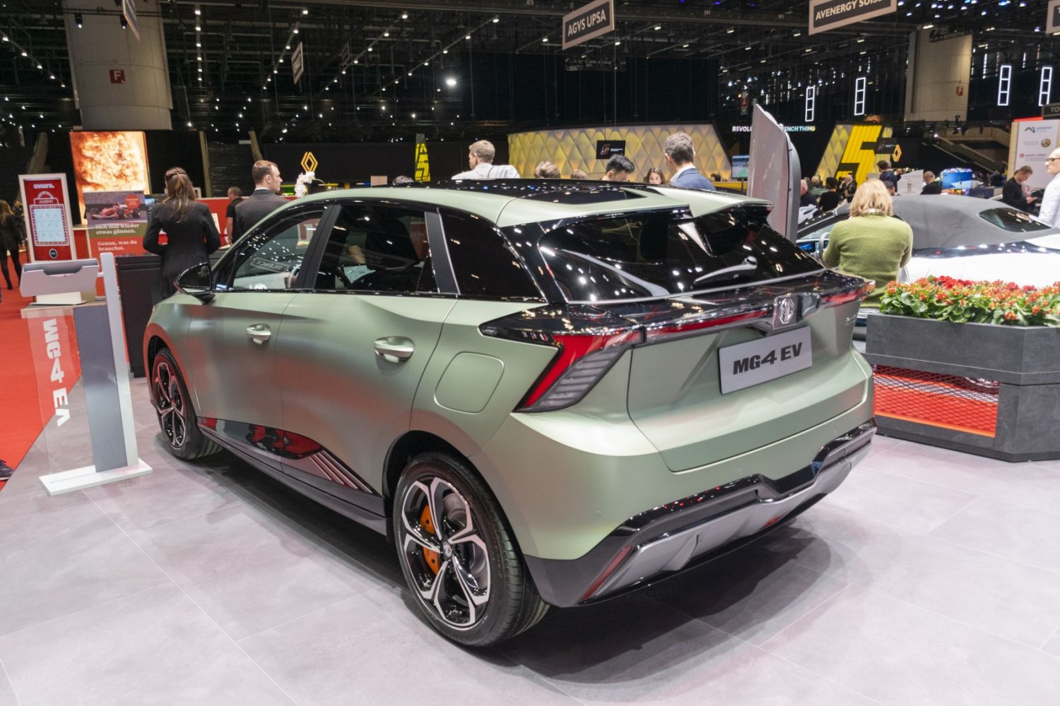 Rear view of electric hatchback with distinctive taillights and stylish wheels