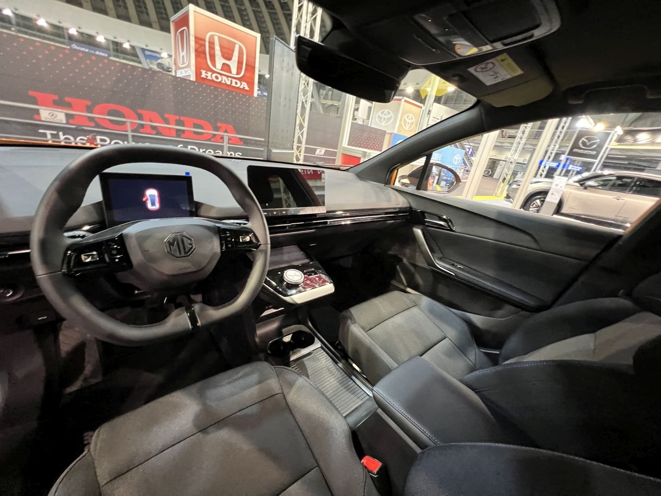 Digital dashboard and multifunction steering wheel with modern car interior design