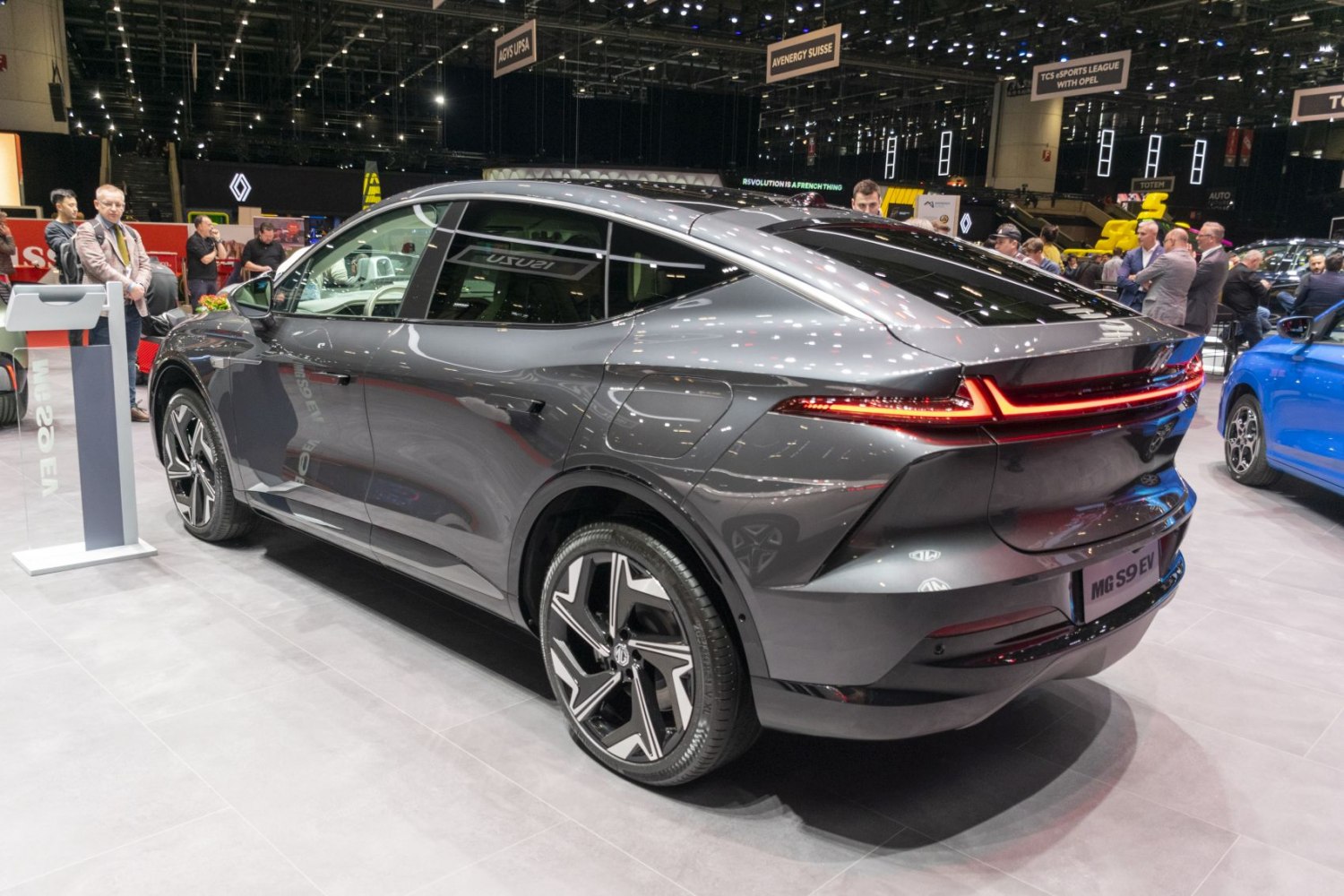 Rear and side view with LED tail lights and aerodynamic SUV silhouette